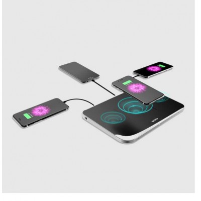 NEWQI fashion design QI wireless charger with led light three coils fast wireless charger wireless charger for 3 phones